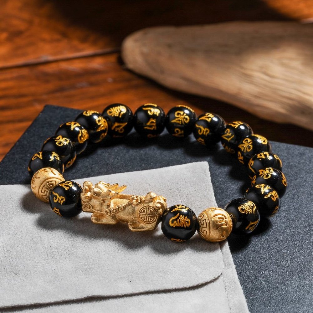 Feng Shui Pixiu Bracelet Natural Obsidian Stone Beaded Bracelet Pi Yao Charm